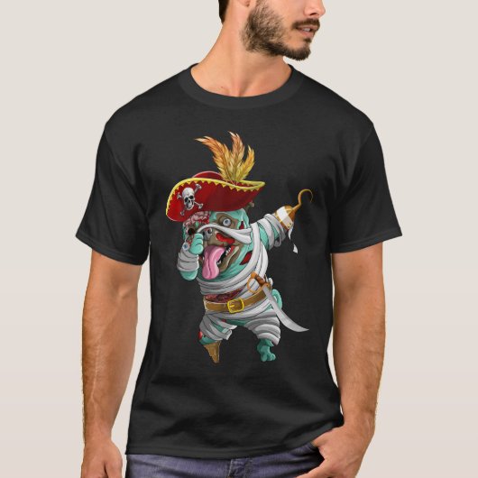Dabbing Pirate Zombie Mummy Pug Schattigee Hallowe T-shirt (Voorkant)