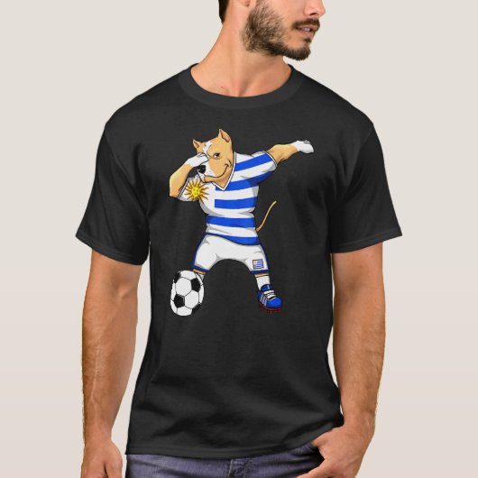 Dabbing Pitbull Dog Uruguay Soccer Fans Jersey Foo T-shirt (Voorkant)