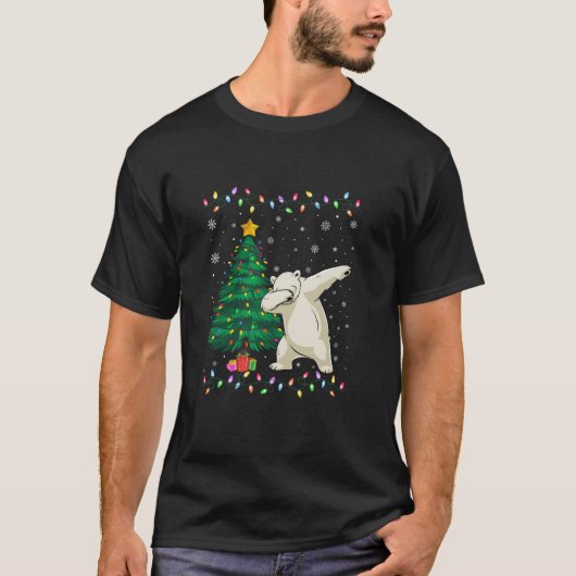 Dabbing Polar Beer Xmas Tree Lights Ugly Christmas T-shirt (Voorkant)
