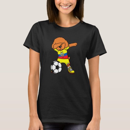 Dabbing Poodle Dog Ecuador Voetbal Fans Jersey Foo T-shirt (Voorkant)