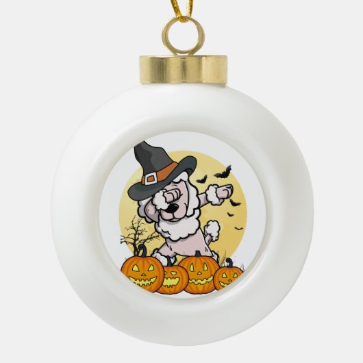 Dabbing Poodle Halloween Keramische Bal Ornament (Voorkant)
