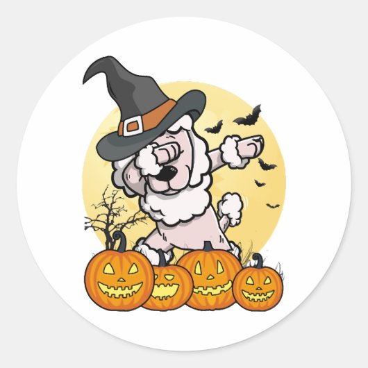 Dabbing Poodle Halloween Ronde Sticker (Voorkant)