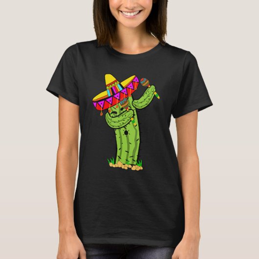 Dabbing Prickly Cactus with mexican sombrero hat T-shirt (Voorkant)