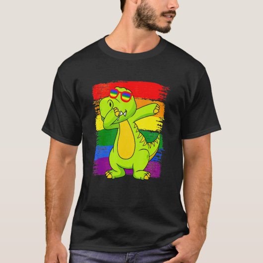 Dabbing Pridesaurus Rex Dinosaur LGBT Flag Gay Pri T-shirt (Voorkant)
