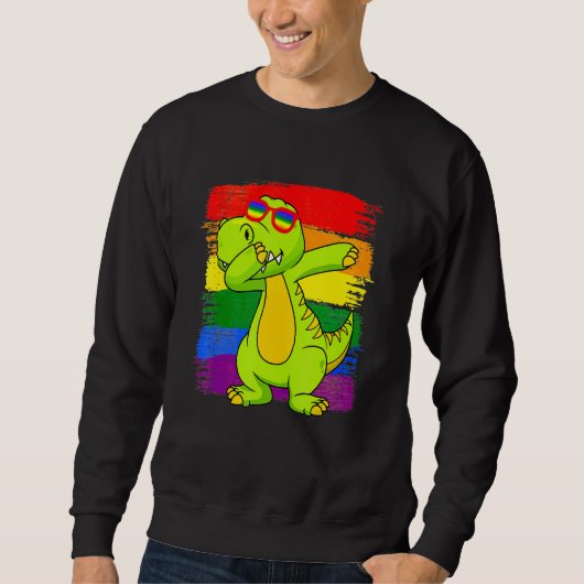 Dabbing Pridesaurus Rex Dinosaur LGBT Flag Gay Pri Trui (Voorkant)