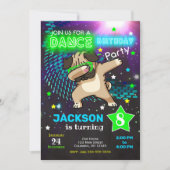 Dabbing Pug Verjaardag Uitnodiging / Boy Dance Par (Voorkant)