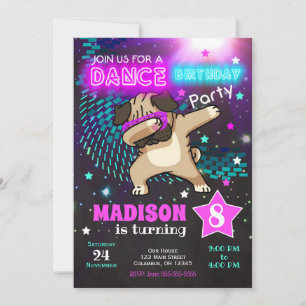 Dabbing Pug verjaardagsuitnodiging / dansfeest Kaart