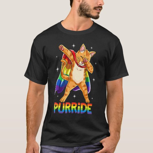 Dabbing Purride Cat Gay Pride Lgbt Rainbow Flag D T-shirt (Voorkant)