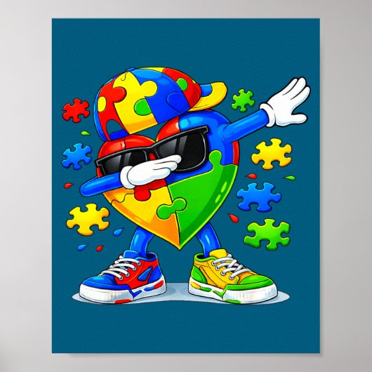 Dabbing puzzel autisme bewustzijn grappig poster (Voorkant)