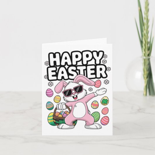 Dabbing Rabbit Easter Day Eggs Dab Boys Girls Kind Kaart (Voorkant)