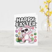 Dabbing Rabbit Easter Day Eggs Dab Boys Girls Kind Kaart (Gele Bloem)
