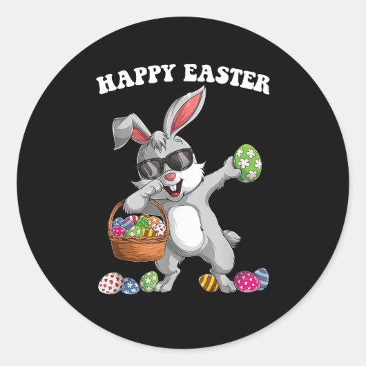 Dabbing Rabbit Easter Day Eggs Dab Boys Girls Kind Ronde Sticker (Voorkant)