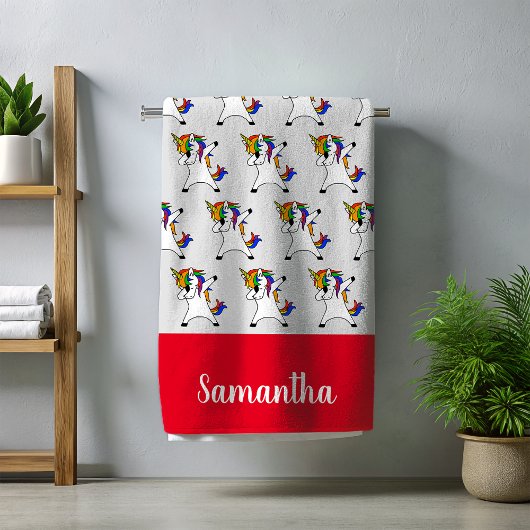 Dabbing Rainbow Unicorn gepersonaliseerde naam Strandlaken