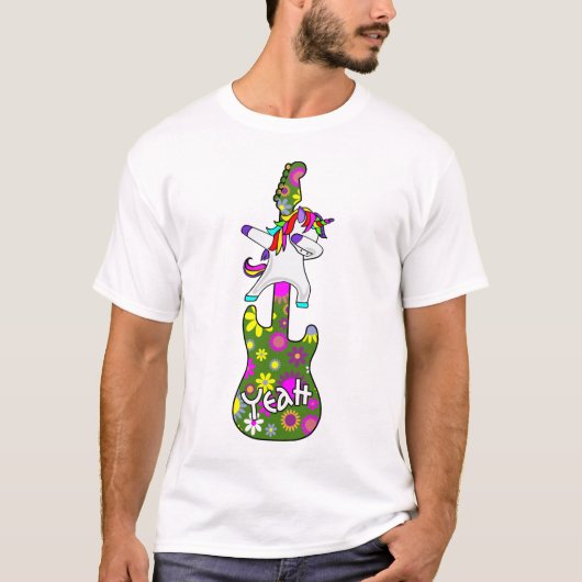 Dabbing Rainbow Unicorn - Guitar Ja T-shirt (Voorkant)
