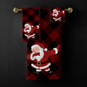 Dabbing Red Pset Santa Claus | Fun Rustic Buffalo Bad Handdoek