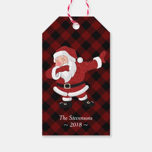 Dabbing Red Pset Santa Claus | Fun Rustic Buffalo Cadeaulabel (Voorkant)