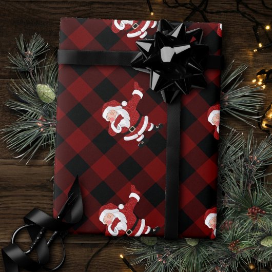 Dabbing Red Pset Santa Claus | Fun Rustic Buffalo Cadeaupapier