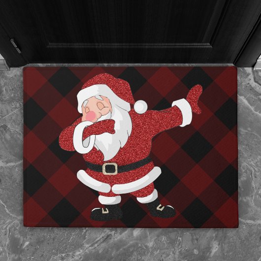 Dabbing Red Pset Santa Claus | Fun Rustic Buffalo Deurmat