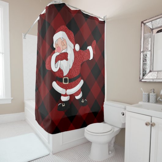 Dabbing Red Pset Santa Claus | Fun Rustic Buffalo Douchegordijn (In situ)