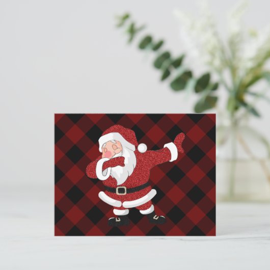 Dabbing Red Pset Santa Claus | Fun Rustic Buffalo Feestdagenkaart (Staand voorkant)