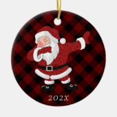 Dabbing Red Pset Santa Claus | Fun Rustic Buffalo Keramisch Ornament (Voorkant)