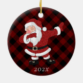 Dabbing Red Pset Santa Claus | Fun Rustic Buffalo Keramisch Ornament (Achterkant)