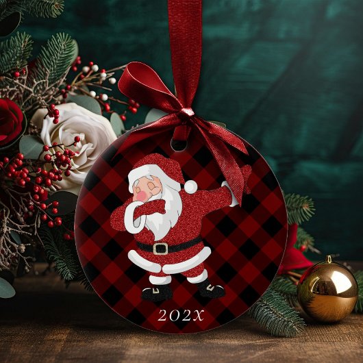 Dabbing Red Pset Santa Claus | Fun Rustic Buffalo Keramisch Ornament