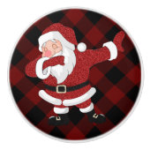 Dabbing Red Pset Santa Claus | Fun Rustic Buffalo Keramische Knop (Voorkant)