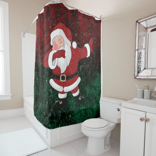 Dabbing Red Santa Claus | Fun Holiday XMAS Humor Douchegordijn (In situ)