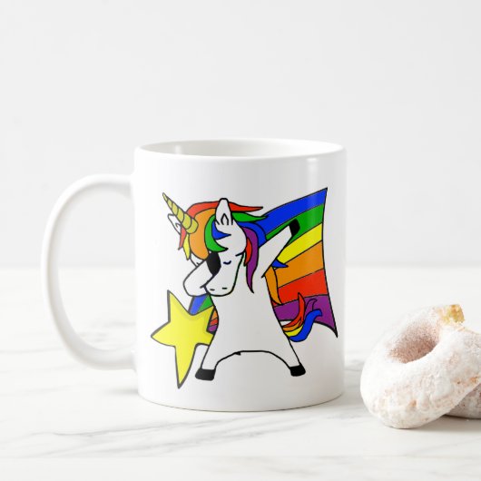 Dabbing Regenboog Ster Eenhoorn Koffiemok (Met donut)