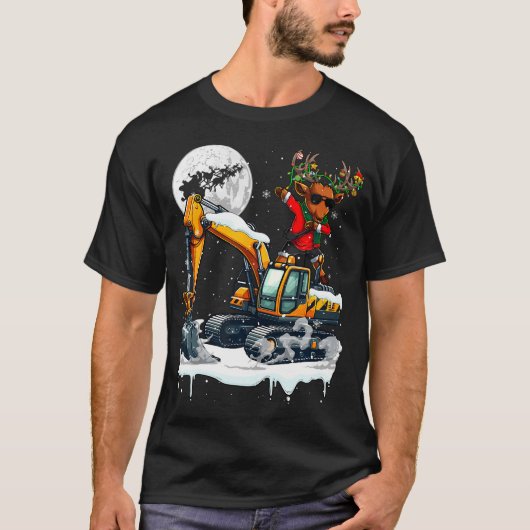 Dabbing Reindeer On Excavator Truck Christmas Driv T-shirt (Voorkant)