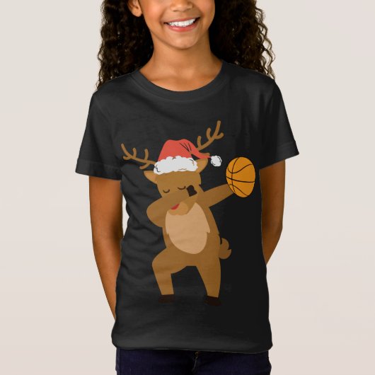 Dabbing rendier Basketbal Kerstmis T-shirt (Voorkant)