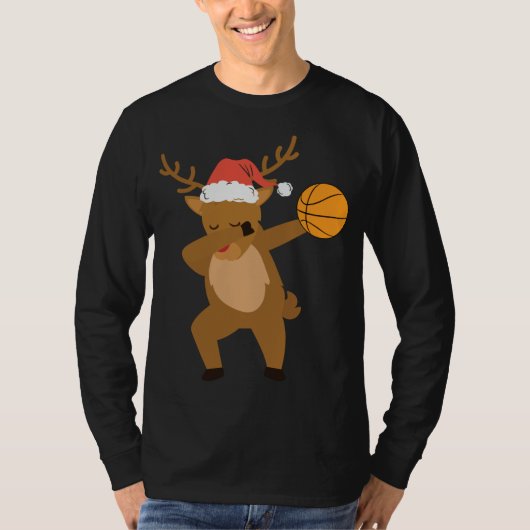 Dabbing rendier Basketbal Kerstmis T-shirt (Voorkant)