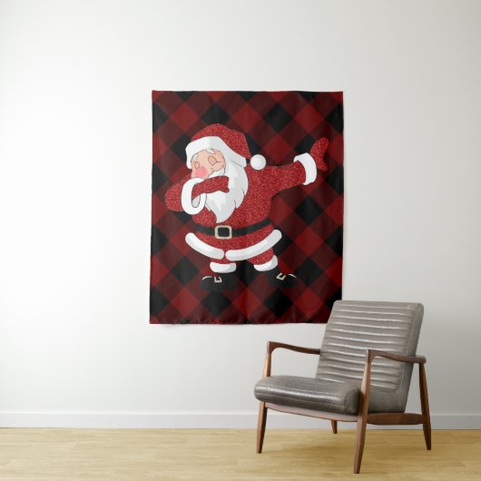 Dabbing Rode Plaid Kerstman | Leuke Rustieke Buffa Wandkleed (In situ)