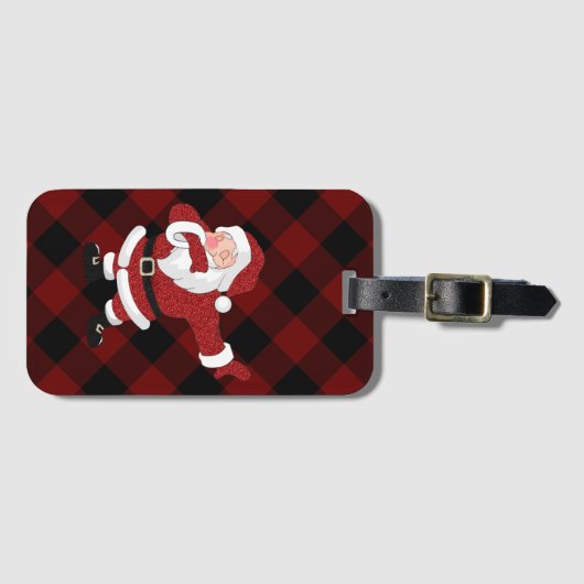 Dabbing Rode Plaid Kerstman | Pret Rustieke Buffal Bagagelabel (Voorkant (horizontaal))