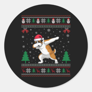 Dabbing Saint Bernard Dog Santa Hat Jongens Meisje Ronde Sticker