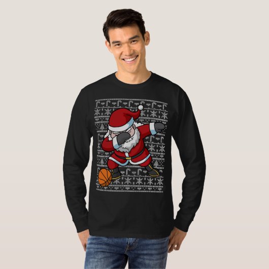 Dabbing Santa Basketbal Lelijke Kersttrui T-shirt (Voorkant volledig)