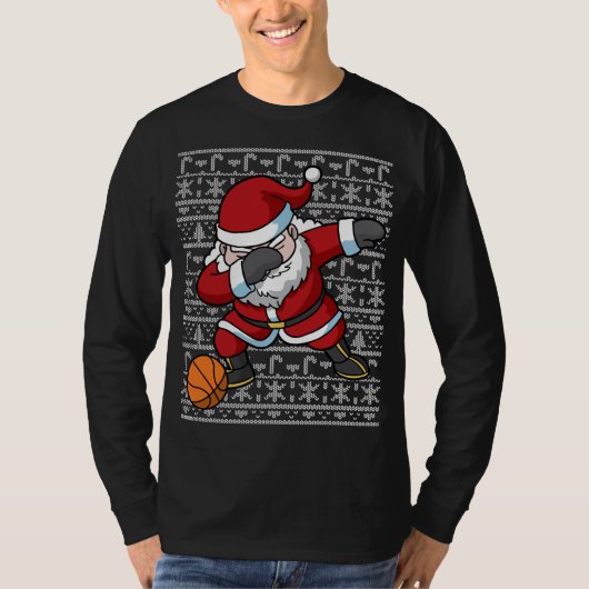 Dabbing Santa Basketbal Lelijke Kersttrui T-shirt (Voorkant)