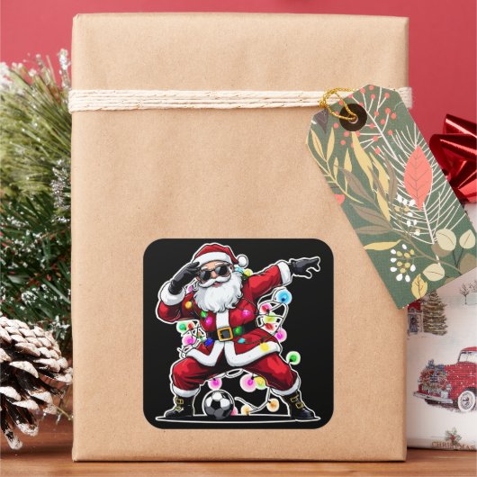 Dabbing Santa Christmas Lights Soccer Vierkante Sticker (Feestdagen)