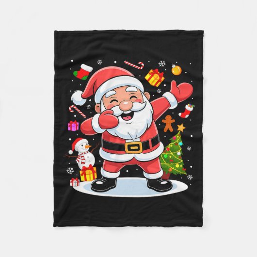 Dabbing Santa Claus Christmas Tree Lights Boys Kid Fleece Deken (Voorkant)