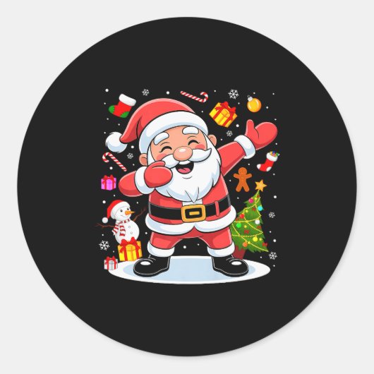 Dabbing Santa Claus Christmas Tree Lights Boys Kid Ronde Sticker (Voorkant)