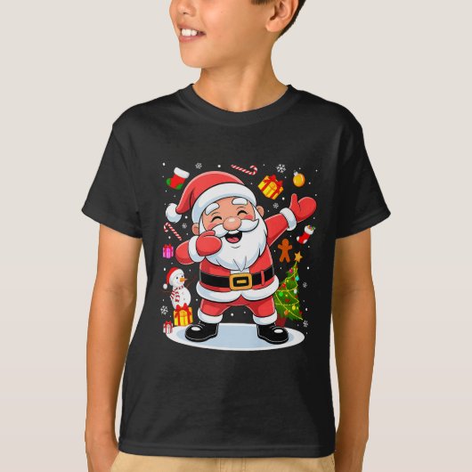 Dabbing Santa Claus Christmas Tree Lights Boys Kid T-shirt (Voorkant)