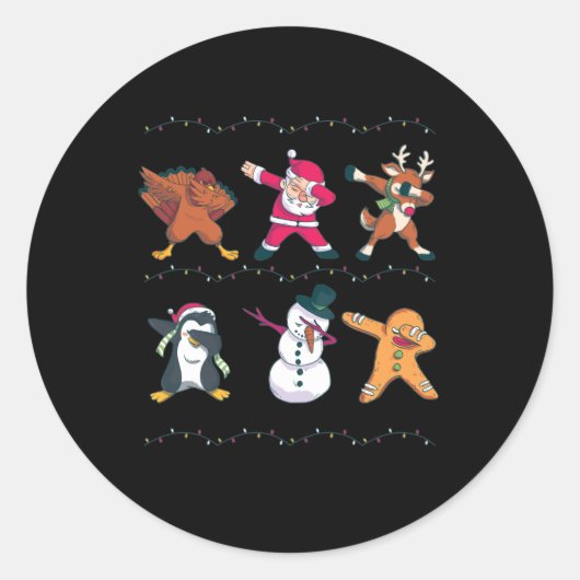 Dabbing Santa Claus Reindeer Snowman Dancing Ronde Sticker (Voorkant)