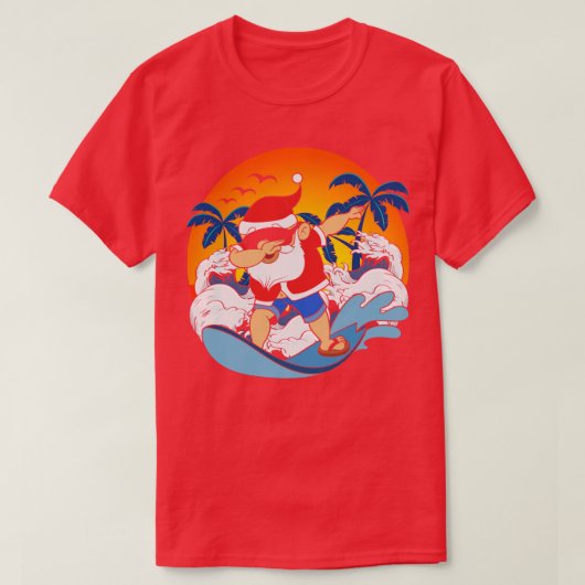Dabbing Santa Claus Surfing Funny Hawaiian Christm T-shirt (Design voorkant)