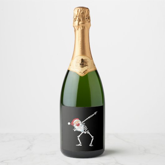 Dabbing Santa dab dans skelet Sparkling Wijnetiket (Voorkant)