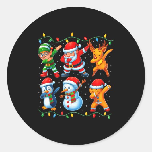 Dabbing Santa Elf Friends Christmas Boys Girls Men Ronde Sticker (Voorkant)