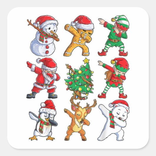 Dabbing Santa Elf Friends Kerstboys Girls Mannen Vierkante Sticker (Voorkant)