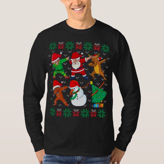 Dabbing Santa Elf Vrienden Lelijke Xmas Sweater T-shirt (Voorkant)