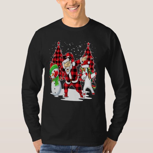 Dabbing Santa Friends Tree Buffalo Plays Kerstmis T-shirt (Voorkant)