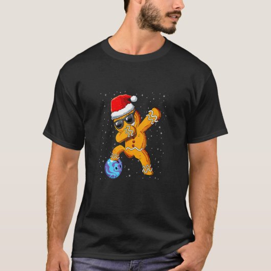 Dabbing Santa Gingerbrood B0wling Kerstmis Pajama T-shirt (Voorkant)